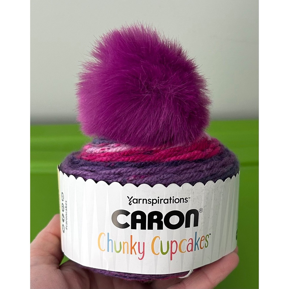 Caron Chunky Cupcakes Yarn Blackberry Sorbet 23003 Bulky 5 with Pompom 3.5oz